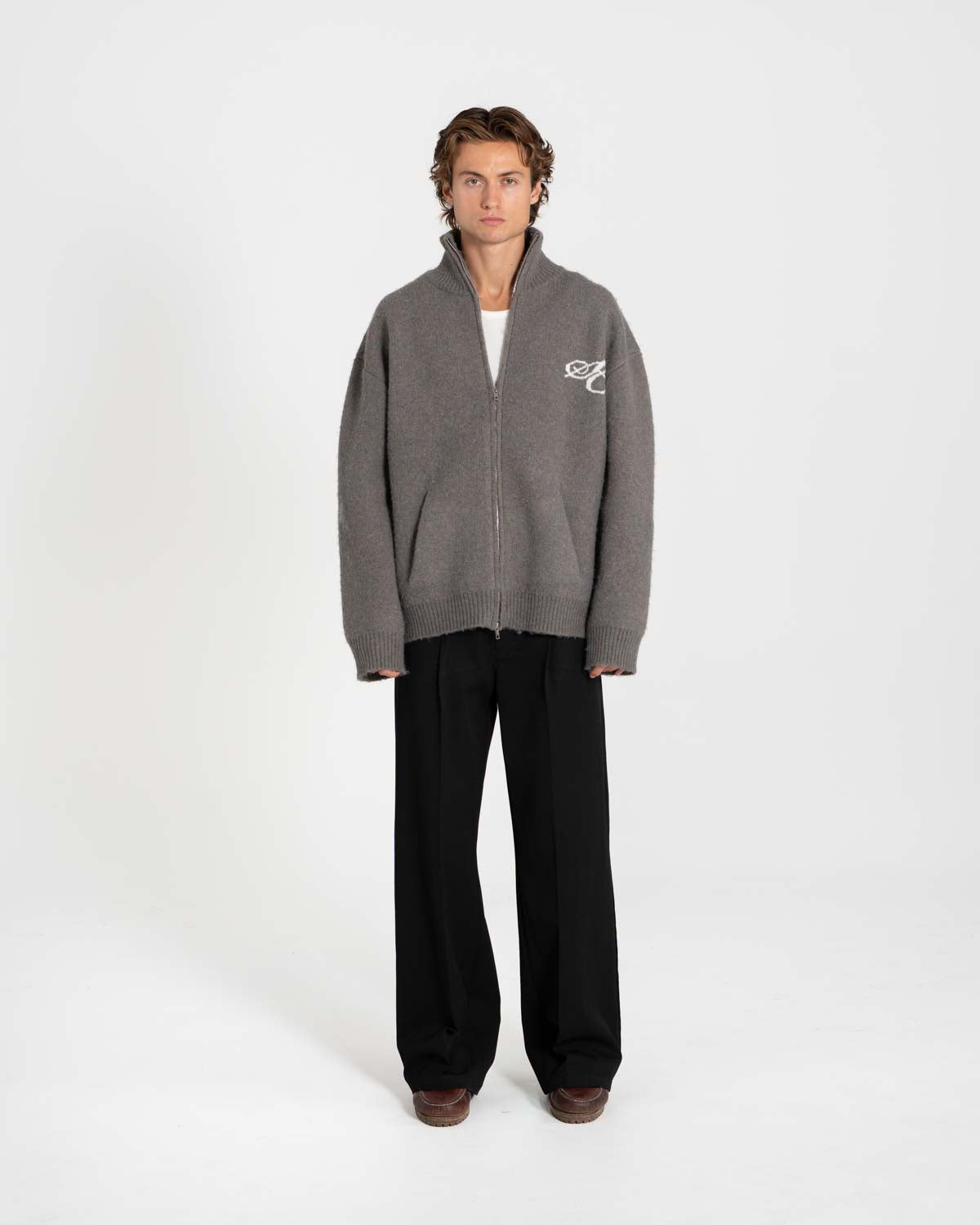 Full-zip sweater dark gray